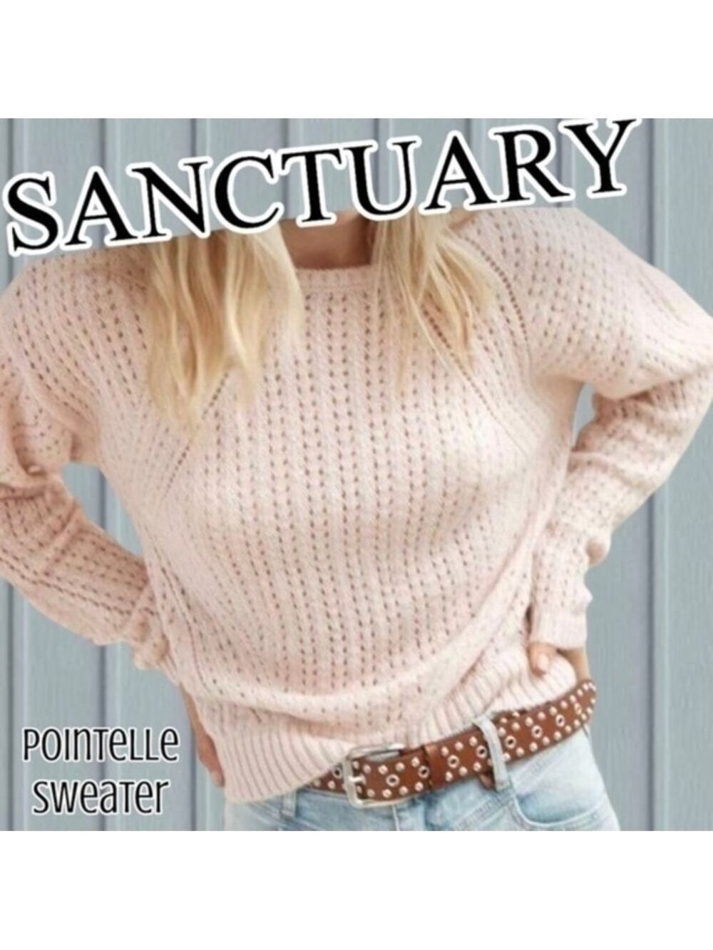 SANCTUARY Hole in One Lightweight Relaxed Fit Pointelle Knit Sweater NWT/XL